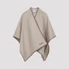 Max Mara Belted Whipstitched Embroidered Wool Cape In Neutral