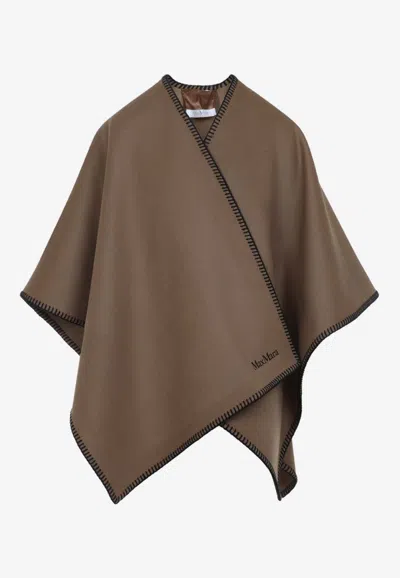 Max Mara Colomba Logo Wool Cape In Brown