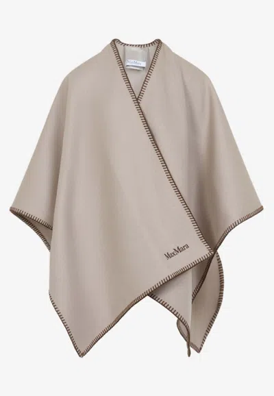 Max Mara Colomba Logo Wool Cape In Neutral