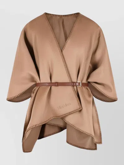 Max Mara Colomba Virgin Wool Cape Draped Trim In Multi