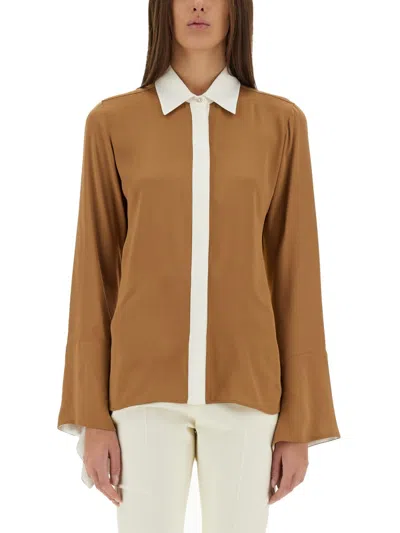 Max Mara Color Block Regular Fit Silk Shirt In Nude