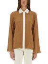 Max Mara Camel Silk Colour-block Shirt In Beige