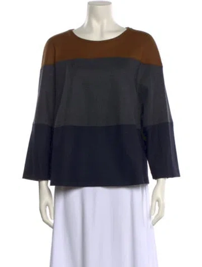 Pre-owned Max Mara Colorblock Pattern Bateau Neckline Blouse In Blue