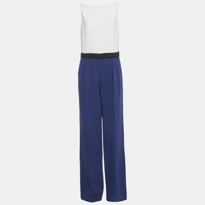 Pre-owned Max Mara Colour Block Crepe Sleeveless Judy Jumpsuit M In Blue