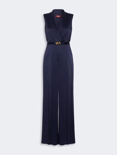 Max Mara Combinaison De Smoking En Envers Satin In Blue
