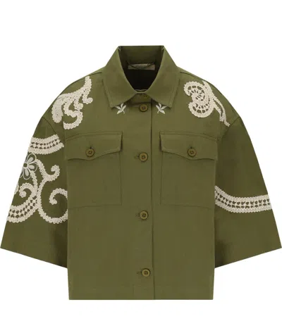 Max Mara Bicolor Cotton Coat In Green