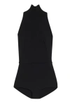 Max Mara Black High-neck One-piece With Open Back And Structured Shorts In Black