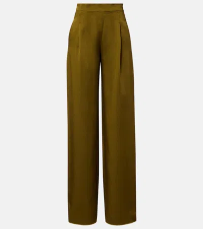 Max Mara Cono Satin Wide-leg Pants In Green