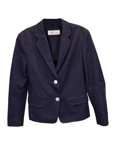 Max Mara Contrast Stitch Denim Blazer In Blue Cotton