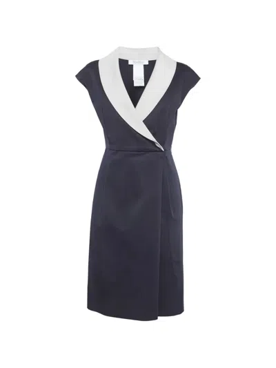 Pre-owned Max Mara Contrast-collar Midi Dress In Blue