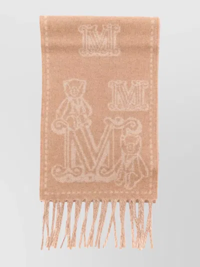 Max Mara Contrasting Designs Embroidered Fringe Scarf In Brown