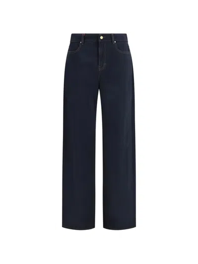 Max Mara Studio Baggy Cotton Satin Trousers In Blue