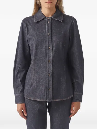 Max Mara Contrast-stitch Long-sleeved Shirt In Blue