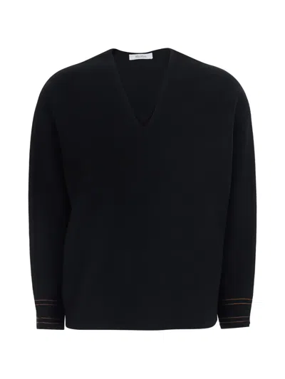Max Mara Contrast-stitch V-neck Sweater In Black