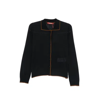Max Mara Contrast-trim Polo-collar Cardigan In Black