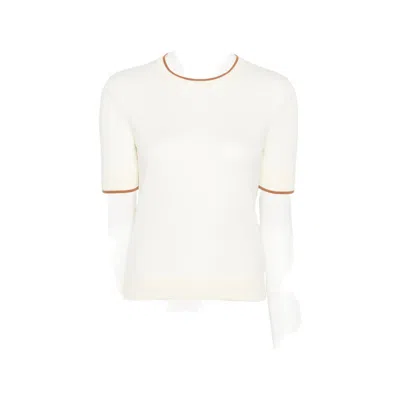 Max Mara Contrast-trim Short-sleeve Top In White