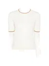 Max Mara Contrast-trim Short-sleeve Top In White