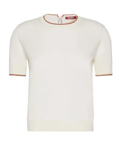 Max Mara Contrast-trim Short-sleeve Top In White
