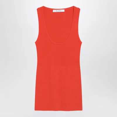 Max Mara Coral Red Ribbed Technical Yarn Top In Orange