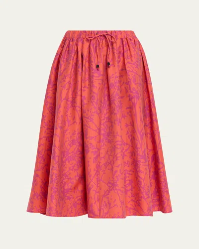 Max Mara Coral-print Drawstring Midi Skirt In Red