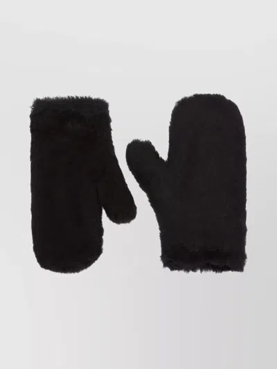 Max Mara Corded Faux Fur Mittens With Attached Cord In Black