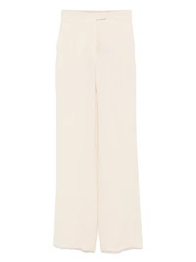Max Mara Wide-leg Pants In Linen And Cotton Basketweave Fabric In Beige