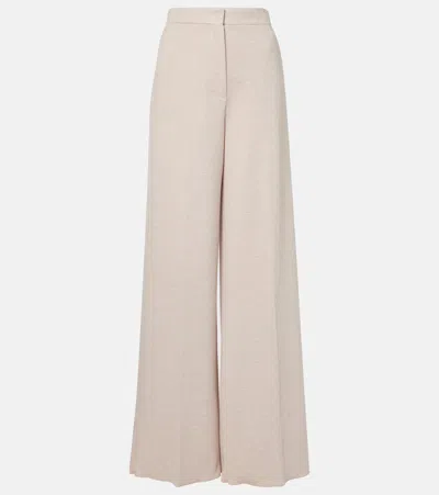 Max Mara Corea Cotton And Wool Jersey Wide-leg Pants In Beige