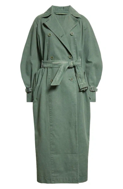 Max Mara Corfu Cotton Canvas Belted Trench Coat In Sage Green