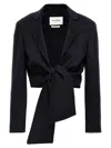 Max Mara Sash Detailed Straight Hem Cropped Jacket In Blue