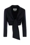 Max Mara Sash Detailed Straight Hem Cropped Jacket In Blue