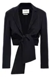 Max Mara Sash Detailed Straight Hem Cropped Jacket In Blue
