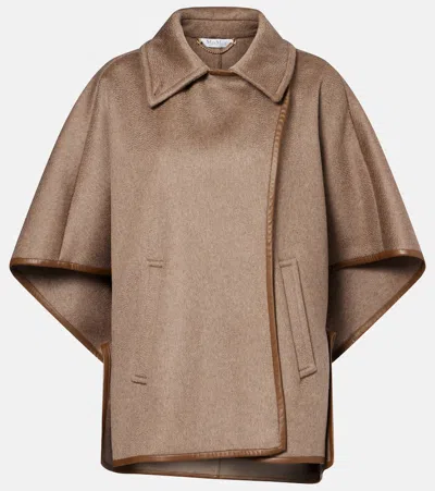 Max Mara Corsaro Leather-trimmed Cashmere Cape In Brown