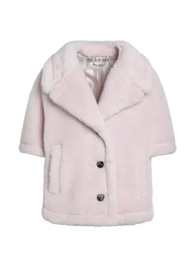 Max Mara Corvino Teddy-texture Buttoned Cape In Pink