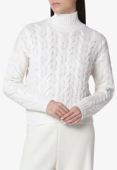 Max Mara Cosmo Cable Knit Sweater In Wool And Cashmere In White
