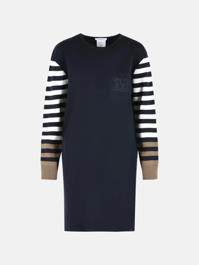 Max Mara Cotro 'velo' Dress In Navy Blue Virgin Wool