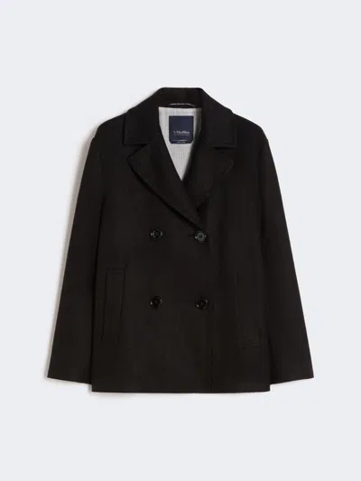Max Mara Cotton And Linen Basketweave Pea Coat In Black
