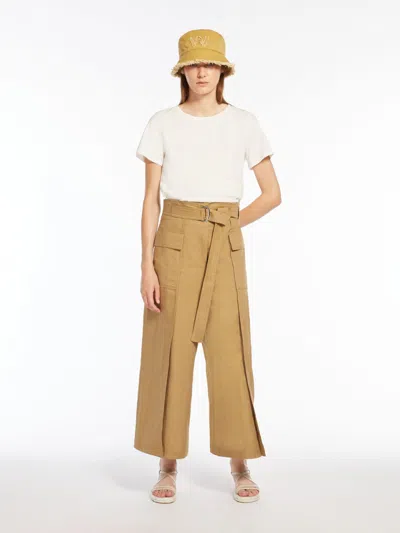 Max Mara Cotton And Linen Basketweave Trousers In Brown