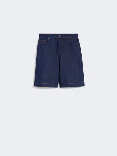 Max Mara Cotton And Linen Denim Bermuda Shorts In Blue