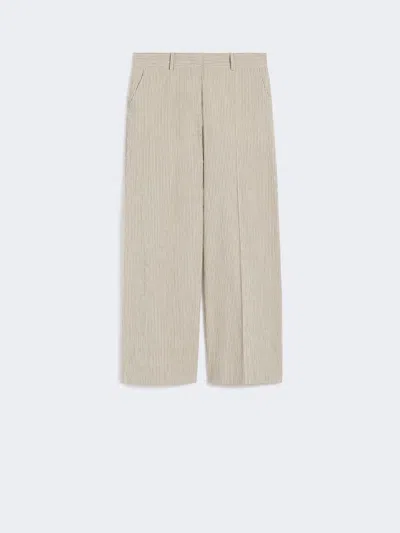 Max Mara Cotton And Linen Seersucker Trousers In Neutral