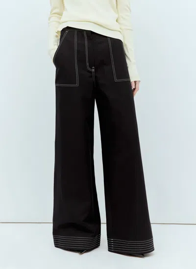 Max Mara Cotton And Linen Wide Trousers In Black
