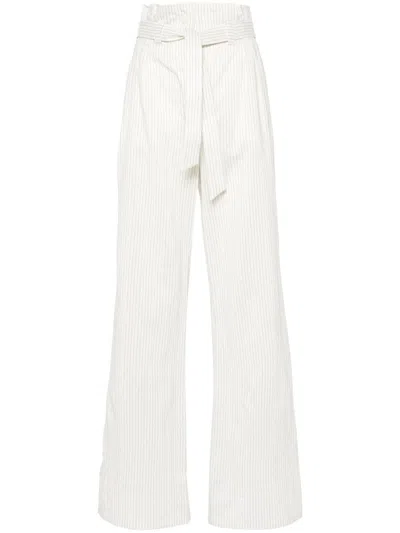 Max Mara Cotton And Silk Blend Trousers In White