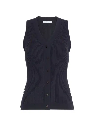 Max Mara Cotton-viscose Crepe Ribbed Knit Vest With V-neck And Button Front In Multi