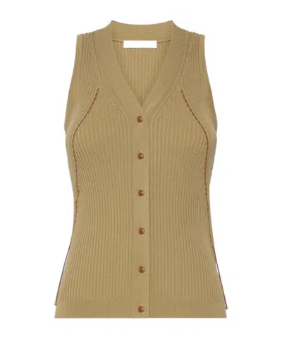 Max Mara Lace-detailed Ribbed Cotton-blend Vest In Neutral