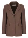 Max Mara Cotton Blazer With Notched Lapel And Flap Pockets In Brown