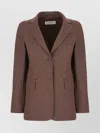 Max Mara Cotton Blazer With Notched Lapel And Flap Pockets In Brown