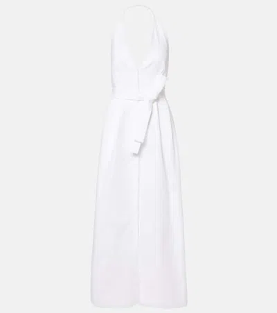 Max Mara Ancona Belted Cotton-blend Twill Halterneck Midi Dress In White