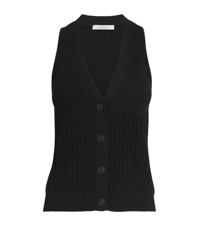 Max Mara Cotton-blend Knitted Waistcoat In Black