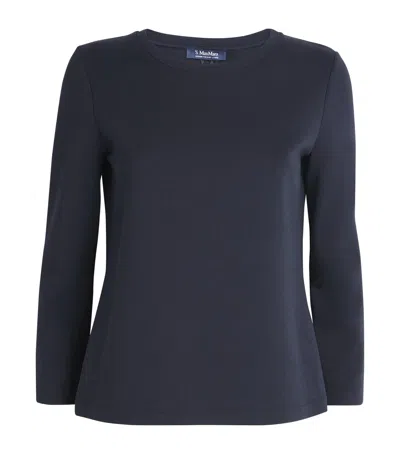 Max Mara Cotton-blend Long-sleeve T-shirt In Blue