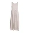 Max Mara Ecru Cotton Poplin Maxi Dress With Pleated Skirt In Beige