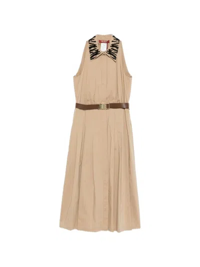 Max Mara Cotton Blend Midi Dress In Brown